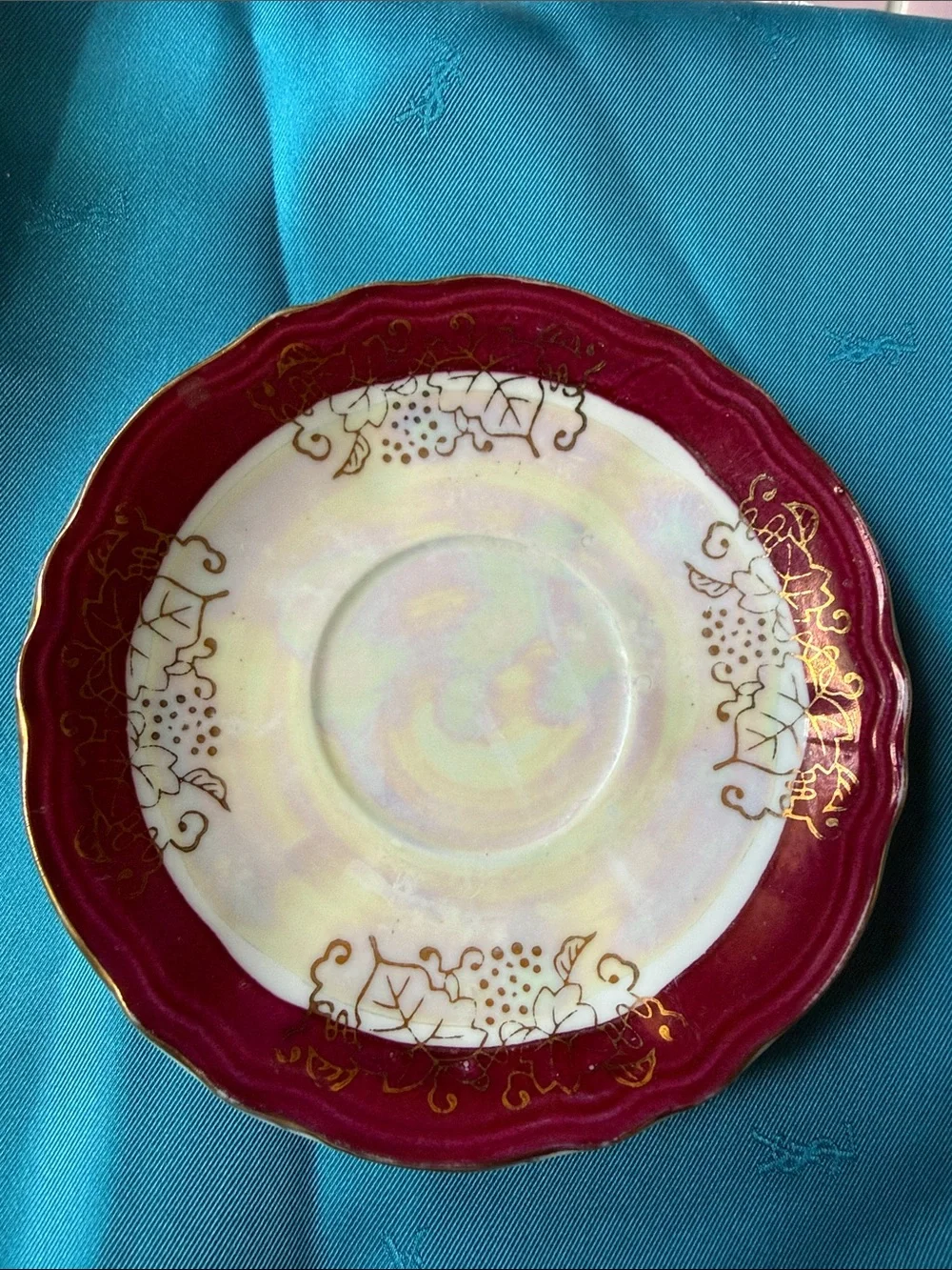 Vintage iridescent porcelain Japan saucer 4.5”